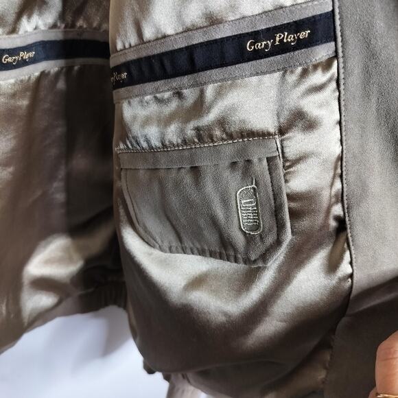 M791)Gary Player Tan Faux Suede Golf Full Zip Long Sleeve Large Bomber Jacket - Picture 8 of 11